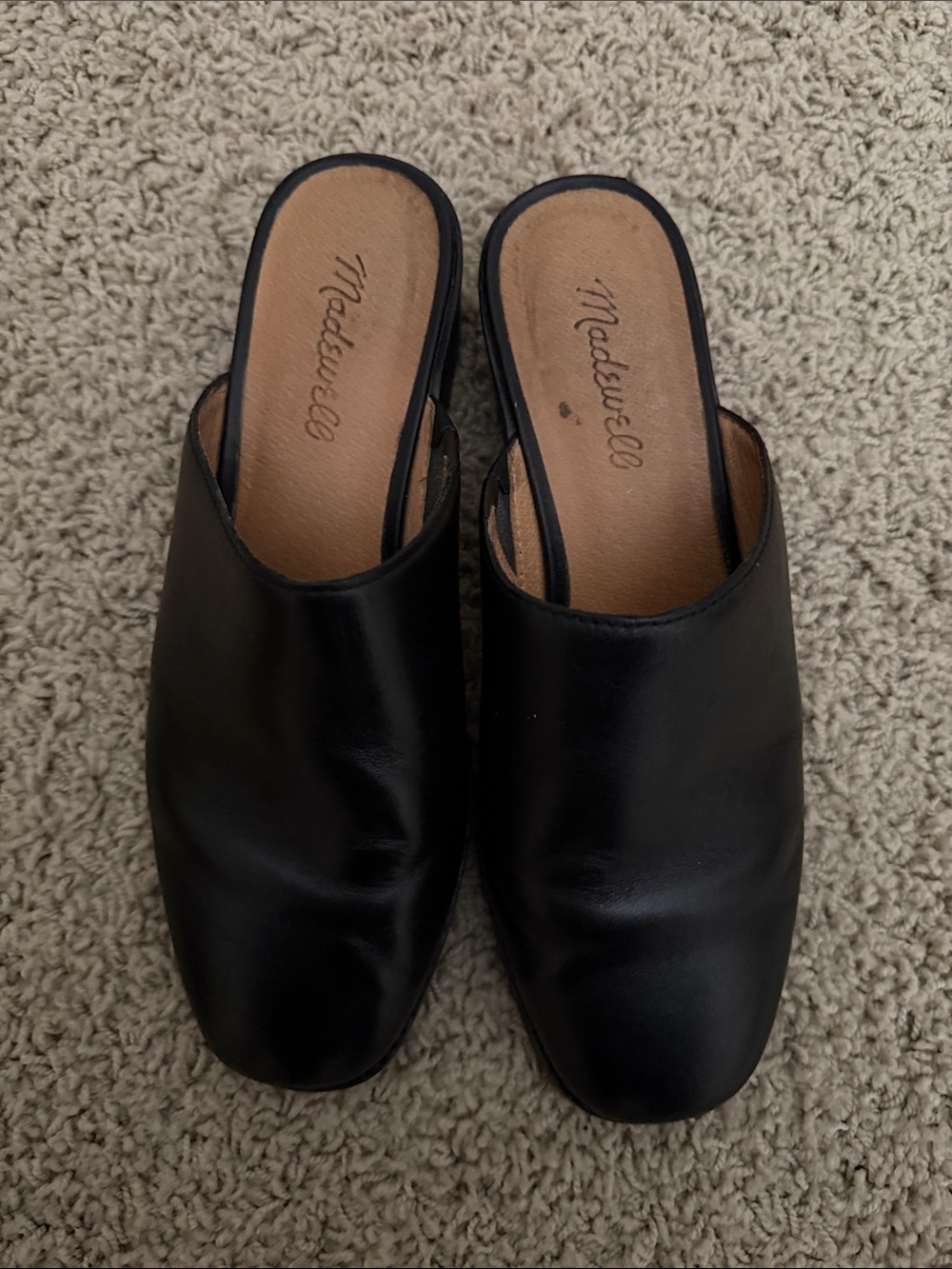 Madewell Black Leather Square-Toe Mules